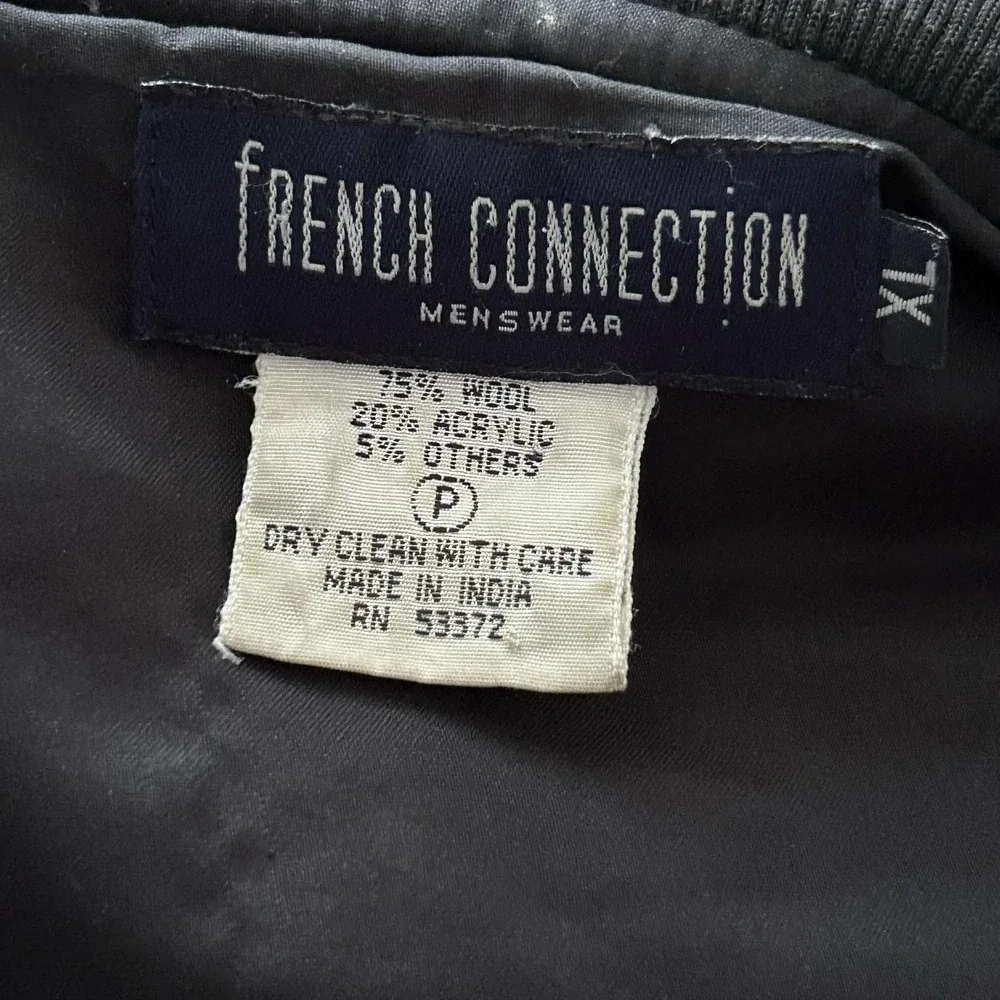 French Connection Jacket Men XL Green Tartan Plaid Wool Quilted Bomber Vintage